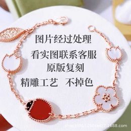 High end designer Vancefe Ladybug Five Flower Bracelet High Version V Gold Thick Plated 18k Rose Gold Non fading Handpiece