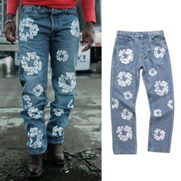 Faer Or Gad Kapok Print High Street Casual Loose Fitting Men S And Women Washed Straight Leg Jeans