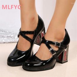 Dress Shoes High Heels Mary Jane Single Pointed And Shallow Cut European American Style French Thick Heeled Women's
