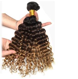 3 Tone 1B427 Deep Curly Dark Brown Blonde Human Hair Weave Bundles Whole Colored Brazilian Ombre Human Hair Extension Deals7200992