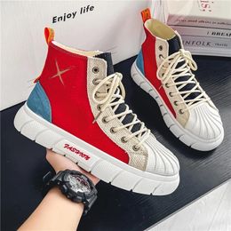 Casual Shoes Beike Tou Men's 2024 Spring High Top Canvas Board Cloth Elevated Anti Slip Sport