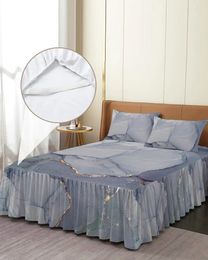 Bed Skirt Marble Texture Elastic Fitted Bedspread With Pillowcases Protector Mattress Cover Bedding Set Sheet