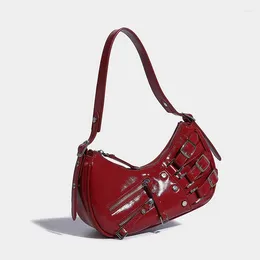 Drawstring Retro Burgundy Spicy Girl Motorcycle Underarm Bag 2024 Women's High Quality Designer Zipper Shoulder Street Handbag