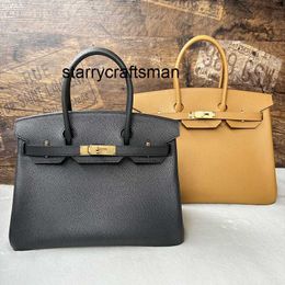 Women Luxury Handbag L Handmade handbag with hand wax thread BK bag 30/35Epsom palm leather cowhide handle handbag