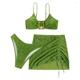 Women's Swimwear Three Pieces 3 Pcs/Set Sexy Surfing Women Bikini Skirt Set Low-cut Beach Drawstring Lady Garment