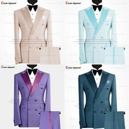 Suits Men's Fashion Grey for Men Slim Fit Formal Double Breasted Homecoming Wedding Suit Blazer Pants 2 Pieces Mens Tuxedos Set s