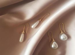 Dangle Chandelier Vintage Gold Color Water Drop Shape Pearl Earrings For Women Korean Elegant Pendientes Femme Fashion Party Jew2386809