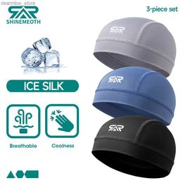 Cycling Caps Masks 3Pcs Ice Silk Cycling Skull Cap - Motorcycle Breathable Sports Helmet Liner Sweat-Wicking cooling cap for Men Women Under Helmet L48