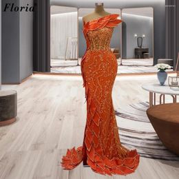 Runway Dresses Orange Beaded Celebrity Mermaid Sleeveless Red Carpet Vestidos De Noche Prom Party Custom