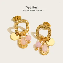 Dangle Earrings YACHAN 18K Gold Plated Stainless Steel Natural Stone Drop For Women Chic Cute Pink Charms Tarnish Free Jewelry