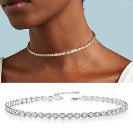 Chains Dainty Oval Crystal Tennis Choker Necklace For Women Dazzling Zirconia Gold Color Collar Chain On Neck Wedding Fashion Jewelry