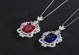 Pendant Necklaces Vintage Created Ruby Sapphire Gemstone Flower Pendent Necklace Micro Pave Cubic Zirconia Bridal Wedding Fine Jew9959493