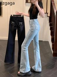 Women's Jeans Ezgaga Women High Waist Bowknot Embroidery Summer Fashion Denim Pants Streetwear Slim Long Trouser Casual