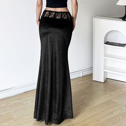 Summer half-body skirt Europe and the United States spicy girl lace net splicing satin fishtail long skirt see-through Slim thin