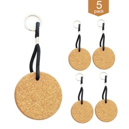 5 sets of cork round shaped keychain made of pure wood and blank material customizable keychain