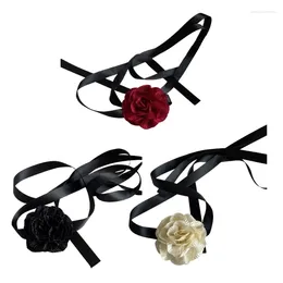 Choker Simple Fabric Flower Long Ribbon Necklaces Neckband Clavicle Chain Party Gift Girl Dropship