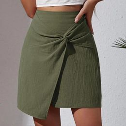 Skirts Women Mini Skirt High Waist Asymmetrical Split Hem Twist Design Short Solid Colour Slim Fit Streetwear