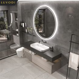 Set Bath Accessory Set LUVODI Intelligent Illuminate Big Round Mirror for Bathroom Touch Screen Dimmable Antifog LED Light 230701
