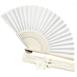 Decorative Figurines Multipurpose Silk Bamboo Fan With Hollowed Out Bone Packaging Box For Home Household Decoration Accessory Supplies G6KA