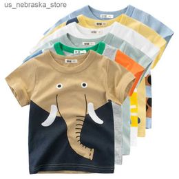 T-shirts 2024 Summer Cartoon Elephant T-shirt Boys and Girls Animal Short sleeved O-neck T-shirt Childrens Clothing Childrens Cotton Top Q240418