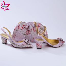 Sandals Pink Sandals New Fashionable Italian Shoes and Bags Set Matching in Heels for Nigerian Ladies Party