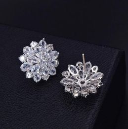 Big Flower Lab Diamond Stud Earring Real 925 sterling silver Engagement Wedding Earrings for Women Bridal Party Jewellery Gift3356263