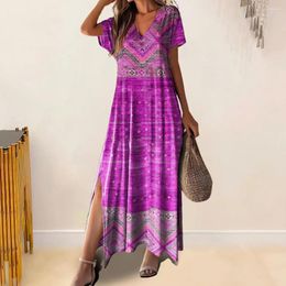 Party Dresses Summer V Neck Dress Women Maxi Bohemian Style Vacation With 3d Print Side Split Plus Size Loose Ankle