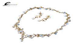 QUEENCO Crystal Teardrop Wedding Jewellery Sets Rhinetone Choker Necklace and Earrings Gold Colour Bridal Jewellery Sets for Women3168006