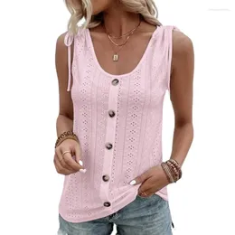 Women's Tanks Fashion Elegant Lace Up Tank Top For Women Sleeveless Solid Button Casual Streetwear Basic Vest Tshirt