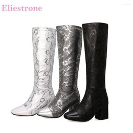 Boots Winter Sexy Silver White Women Knee High Riding Heels Lady Shoes LA092 Plus Big Small Size 32 12 43 45 48