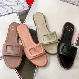 2024 Summer Sandals Designer Women's and Men's Beach Outdoor Shoes Leisure Tori Slippers V Signature Slippers Grained Cowhide Flat Shoes