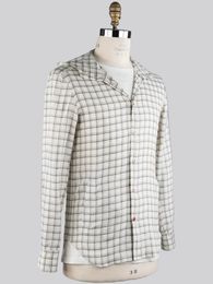 Mens Shirts Flax Blended White Check Enamel Button-down kiton Hooded Shirts