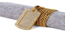 New Bling Smooth Army Card Pendant Iced Out Full Rhinestone Gold Plated Dog Necklace Hip-hop Jewelry women men Gift9862923