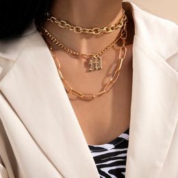 Pendant Necklaces Lacteo Vintage Letter M Necklace For Women Steampunk Multilayer Cross Chain Choker Year Gifts Jewelry2615