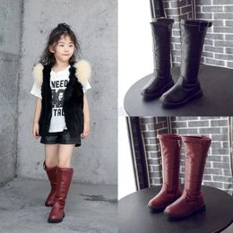 Boots 2024 Autumn Children's Fashion Girls Knee-High Student Winter Warm Leather