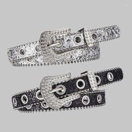 Belts Y2K Girls Goth Rhinestone Women PU Leather Strap Shiny Fashion Cowboy Belt For Jeans Men Bling Waistbands