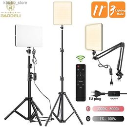 Ciągłe oświetlenie Lampa napełniająca Lampa wideo Light Light Panel 2700K-5700K Fotografia Oświetlenie Stream na żywo Studio Photo Light With Stand Eu Plug Y240418