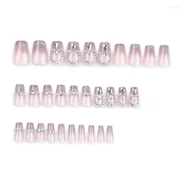 False Nails Rhinestones Press On French Tip Square Glues For Women