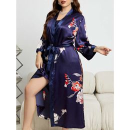 Designer women's clothing Fat Plus Size Pajamas Womens Fashion French Casual Loose Print Pajamas Womens Long Imitation Silk sexy charming Women's nightgown VCE0