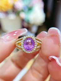 Cluster Rings Purple Colour Fancy Sapphire Ring 18K Yellow Gold With Diamond Genuine Gemstone Jewellery Luxury Fine Women DGL Certificate
