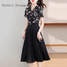 Party Dresses Summer Print Chiffon Dress Women Elegant V-Neck Casual Maxi Slim High Waist Butterfly Sleeve Large Size 4XL