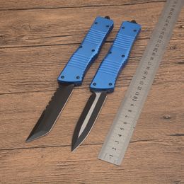 1Pcs New High End AUTO Tactical Knife VG10 Two-tone Black Double Edge Blade CNC Blue Aviation Aluminum Handle Outdoor Survival Knives with Nylon Bag