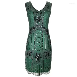 Casual Dresses Women's Vintage 1920s Flapper Dress The Great Gatsby Beaded Sequin Party V-Neck Sleeveless Art Deco Charleston