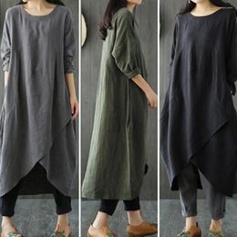 Casual Dresses Mid-Calf Length Trendy Plus Size O Neck Summer Dress Retro Loose For Adult