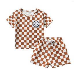 Clothing Sets Baby Boy Clothes Set Summer Short Sleeves T-shirts And Shorts Suit Fashion Plaid Top With Pants 2pcs Toddler Outfits Tracksuit
