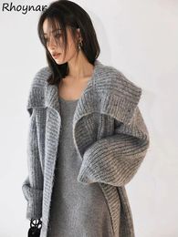 Women's Knits Autumn Winter Cardigan Coats Women Solid Long Sleeve Loose Vintage Knitted Gentle Ankle-length Temperament Female Streetwear