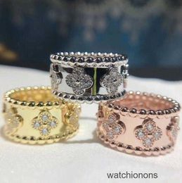 High-end Luxury Ring Fanjia Kaleidoscope Ring 925 Sterling Silver Plated with 18K Gold Wide Edition Small Man Waist Lucky Grass Female