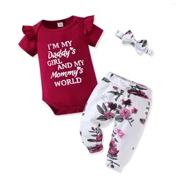 Clothing Sets Summer Infant Baby Girl Clothes Set Thin Cotton Short Sleeve Romper Top Long Pants Headband Born Outfit For Girls