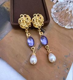 Stud Earrings Long Elegant Pendant Purple Teardrop Pearls Statement Luxury Party Jewellery Modern Accessories2666491