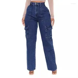 Women's Jeans Women Spliced Cargo Pants Denim Pockets Washing High Waist Zipper Slim Fit Solid Patchwork Ankle Length Casual